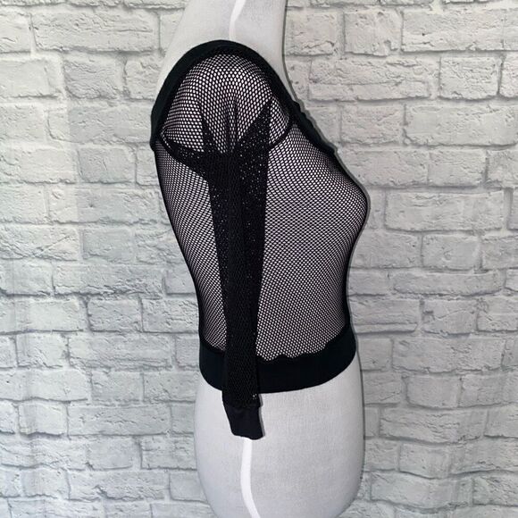 Chesley women netted 3/4 sleeve scoopneck crop top black - Picture 4 of 9